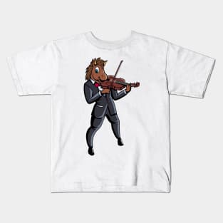 Comic horse playing the violin Kids T-Shirt